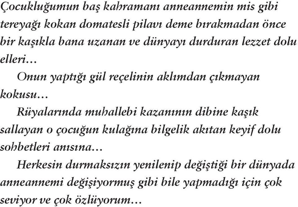 muhallebi kazanının dibine kaşık sallayan o çocuğun kulağına bilgelik akıtan keyif dolu sohbetleri anısına Herkesin