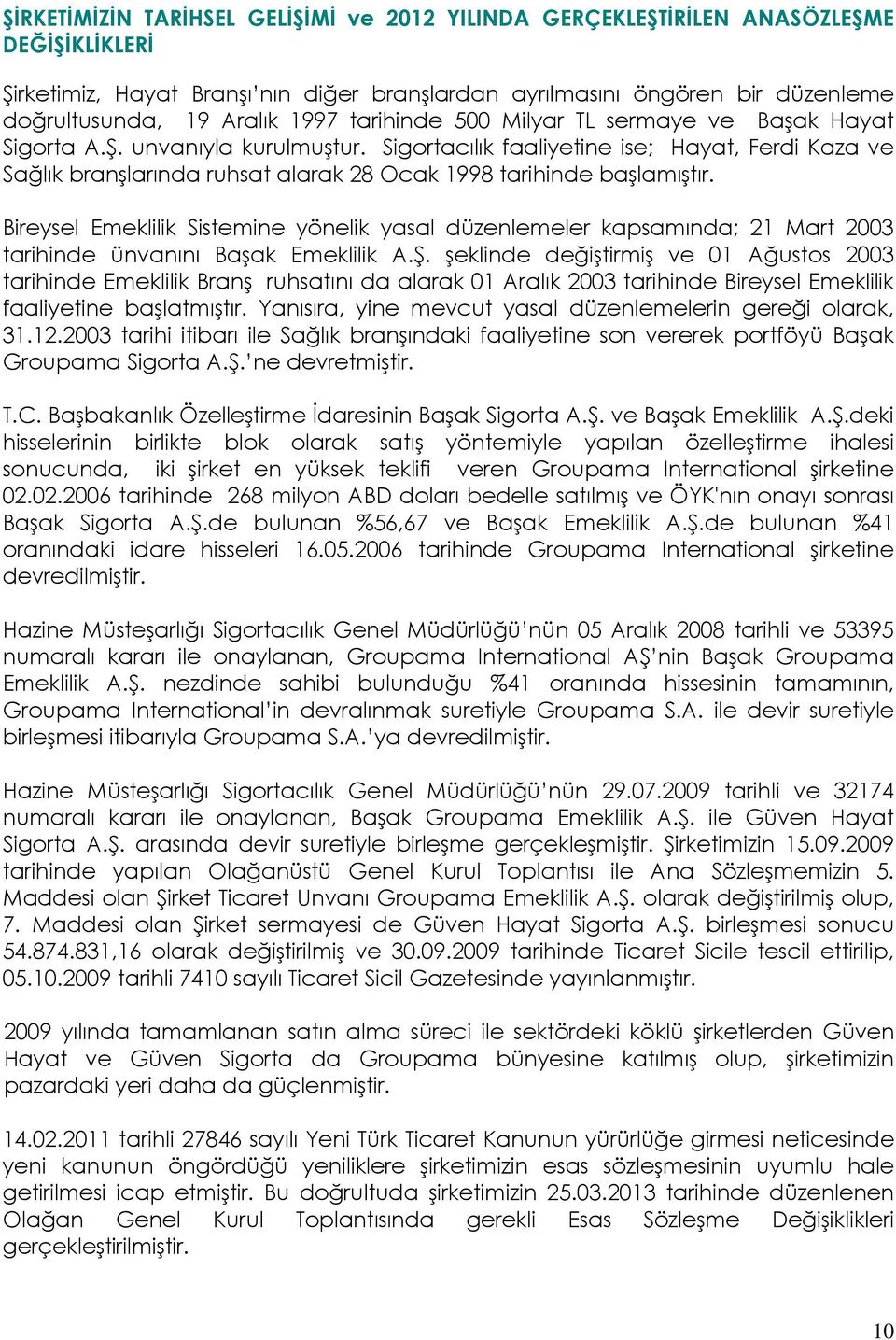 Sigortacılık faaliyetine ise; Hayat, Ferdi Kaza ve Sağlık branşlarında ruhsat alarak 28 Ocak 1998 tarihinde başlamıştır.