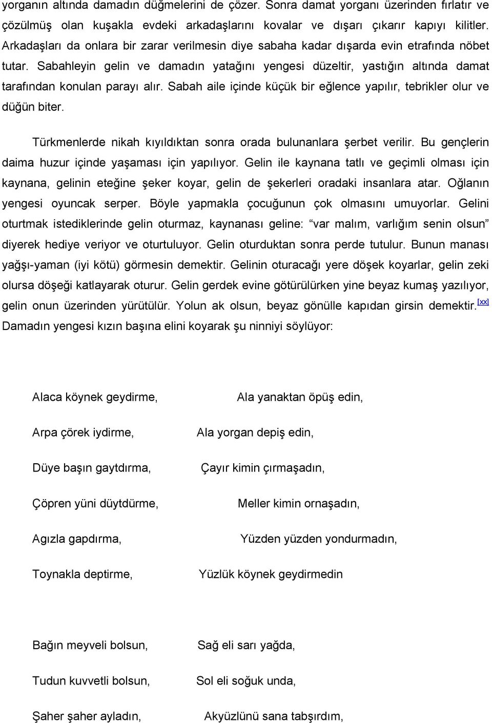 Sabahleyin gelin ve damadın yatağını yengesi düzeltir, yastığın altında damat tarafından konulan parayı alır. Sabah aile içinde küçük bir eğlence yapılır, tebrikler olur ve düğün biter.