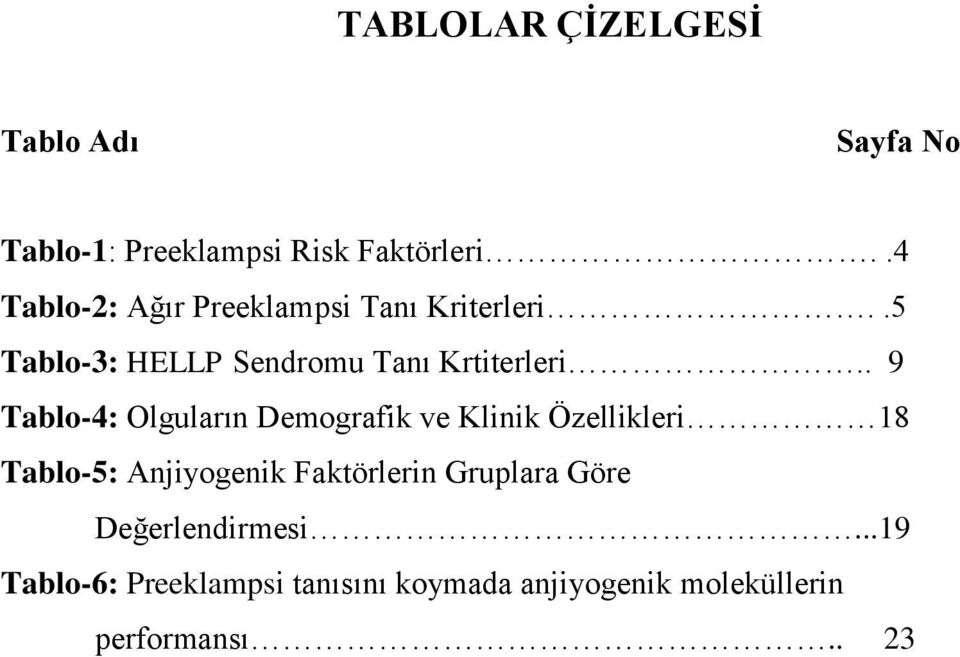 . 9 Tablo-4: Olguların Demografik ve Klinik Özellikleri 18 Tablo-5: Anjiyogenik Faktörlerin