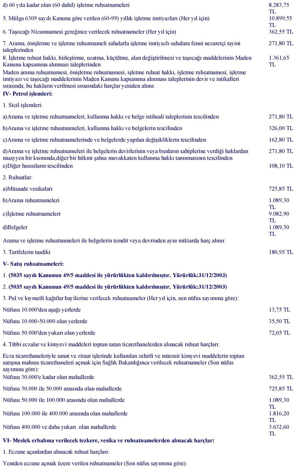 İşletme ruhsat hakkı, birleştirme, uzatma, küçültme, alan değiştirilmesi ve taşocağı maddelerinin Maden Kanunu kapsamına alınması taleplerinden Maden arama ruhsatnamesi, önişletme ruhsatnamesi,