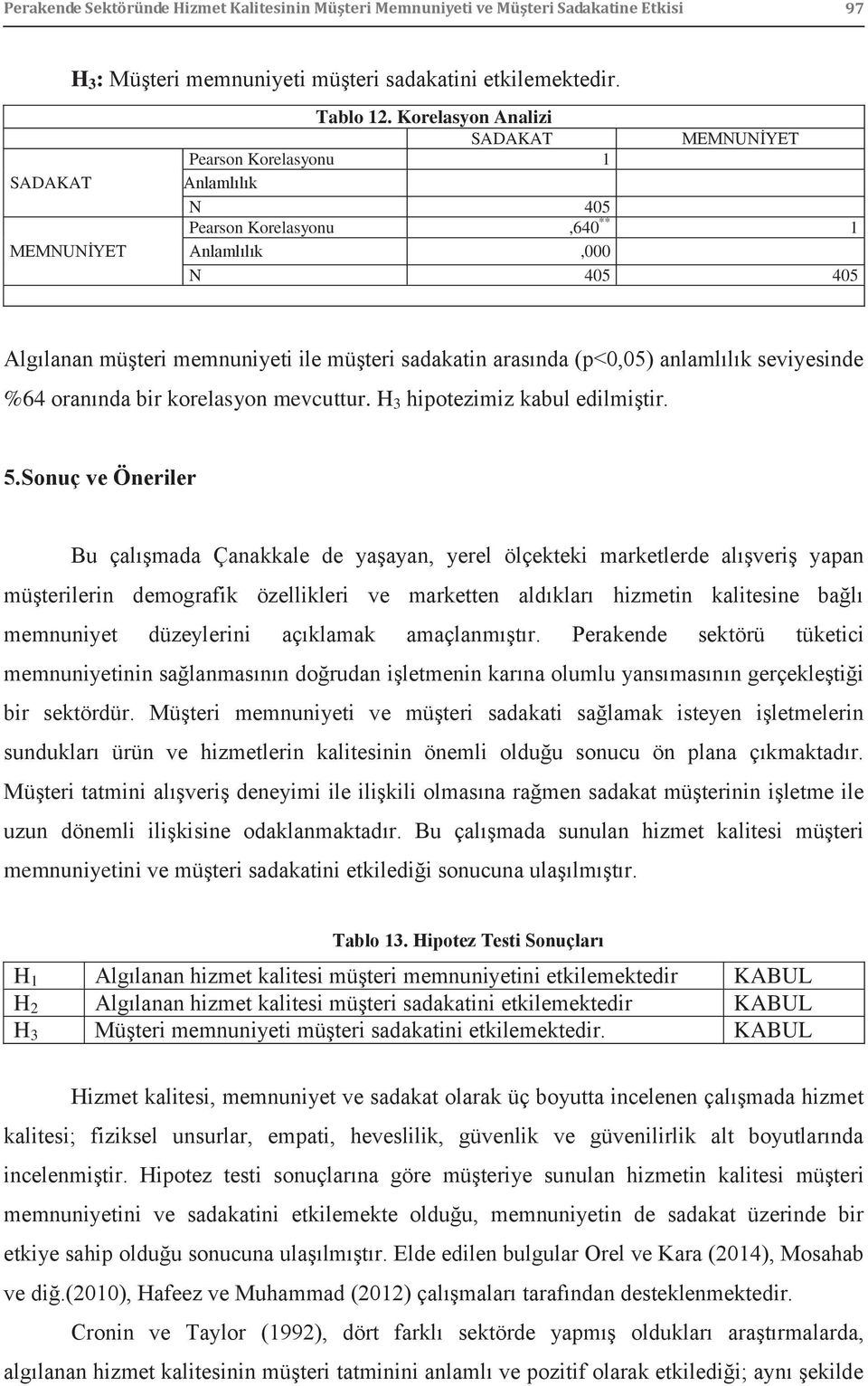 (p<0,05) anlamlılık seviyesinde %64 oranında bir korelasyon mevcuttur. H 3 hipotezimiz kabul edilmiştir. 5.