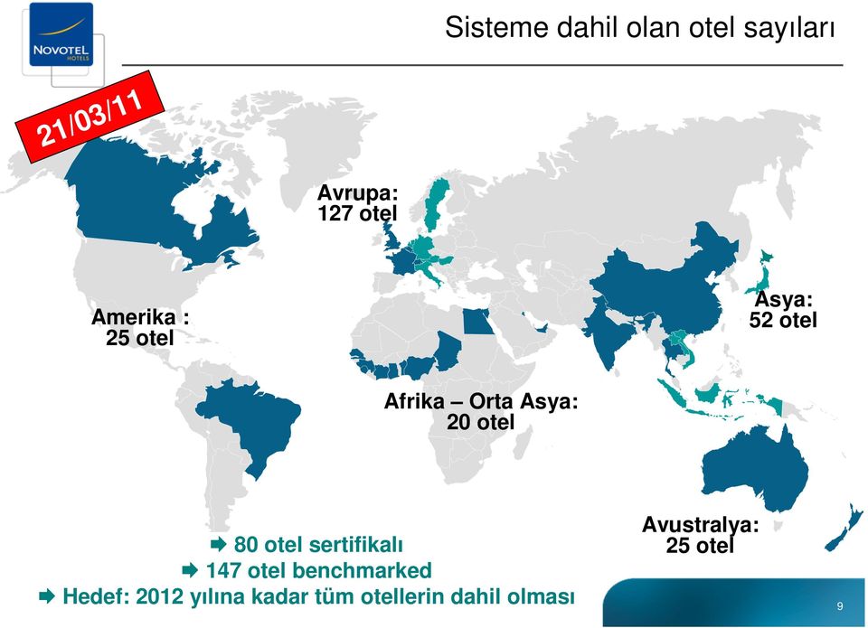 otel 80 otel sertifikalı 147 otel benchmarked Hedef: 2012