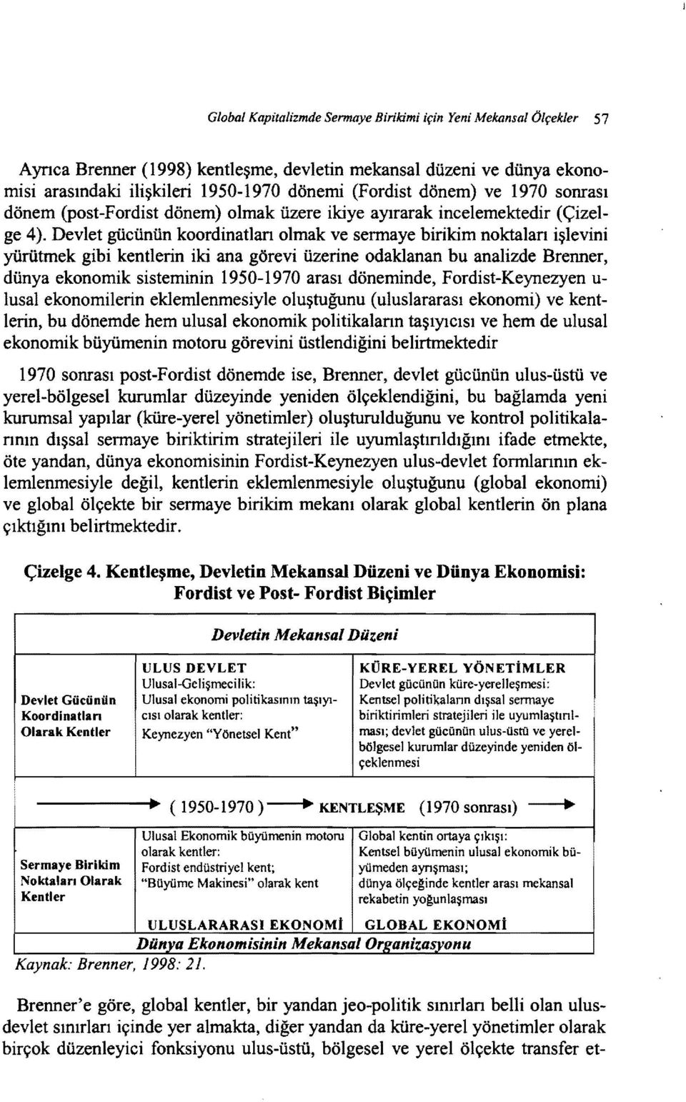 Devlet gücünün koordinatlan olmak ve sermaye birikim noktalan işlevini yürütmek gibi kentlerin iki ana görevi üzerine odaklanan bu analizde Brenner, dünya ekonomik sisteminin 1950-1970 arası