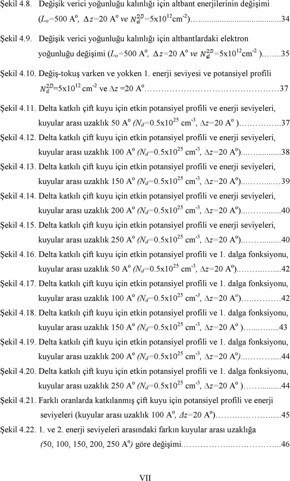 . Dlt ktkılı çift kuyu için tkin potnsiyl profili v nrji sviylri, kuyulr rsı uklık 5 A o N =.5x 5 cm -3, = A o....37 Şkil 4.