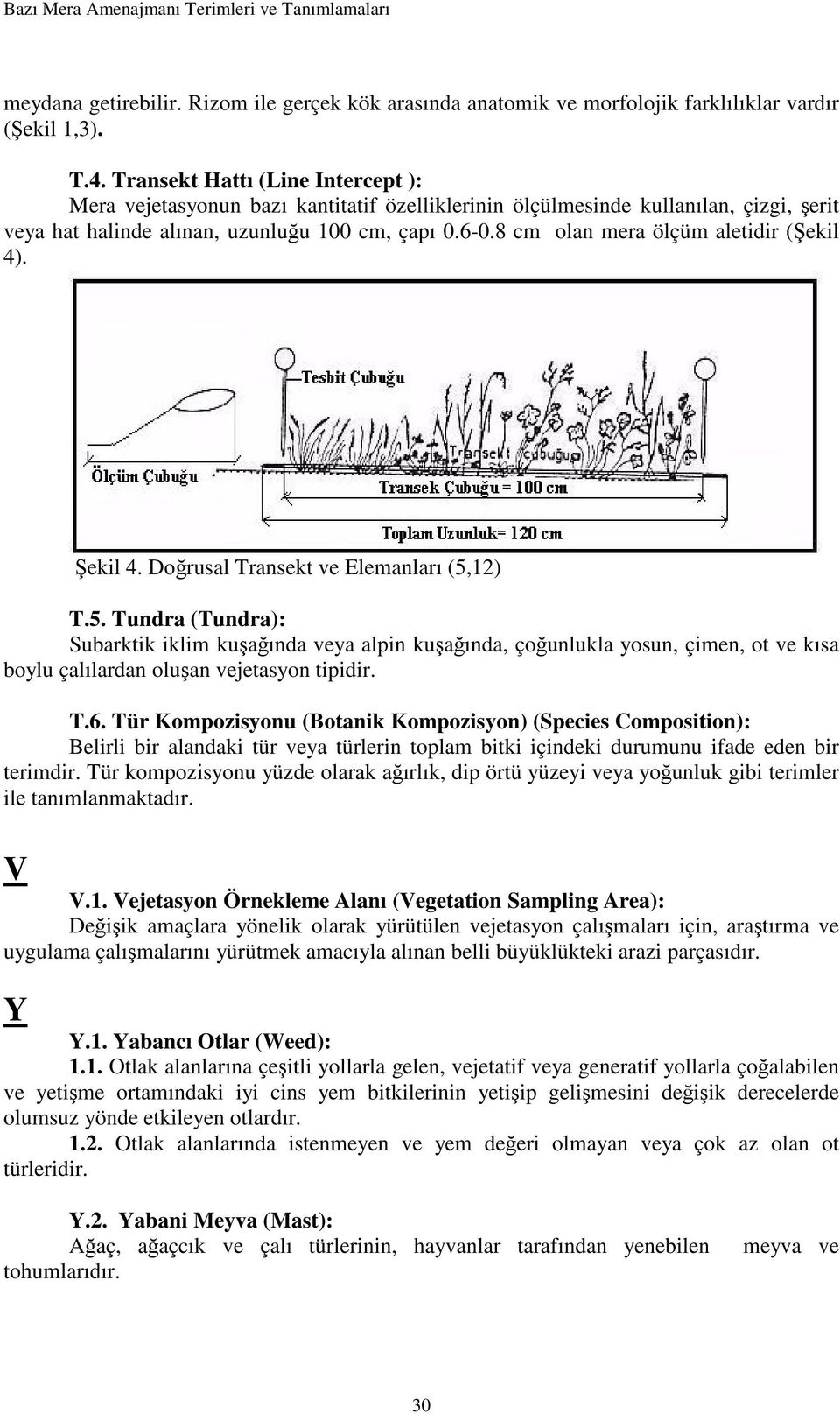 8 cm olan mera ölçüm aletidir (Şekil 4). Şekil 4. Doğrusal Transekt ve Elemanları (5,