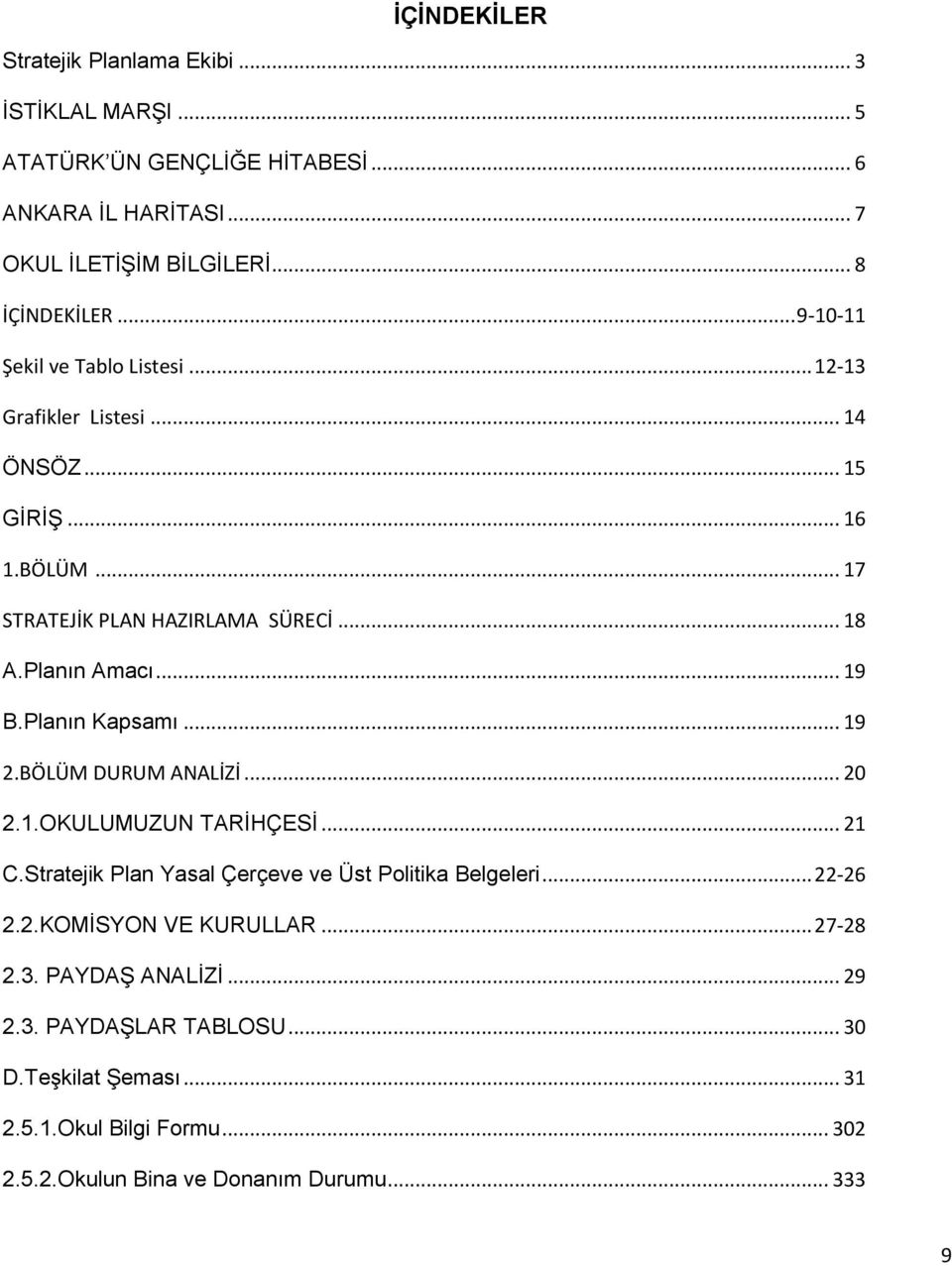 Planın Kapsamı... 19 2.BÖLÜM DURUM ANALİZİ... 20 2.1.OKULUMUZUN TARİHÇESİ... 21 C.Stratejik Plan Yasal Çerçeve ve Üst Politika Belgeleri... 22-26 2.2.KOMİSYON VE KURULLAR.