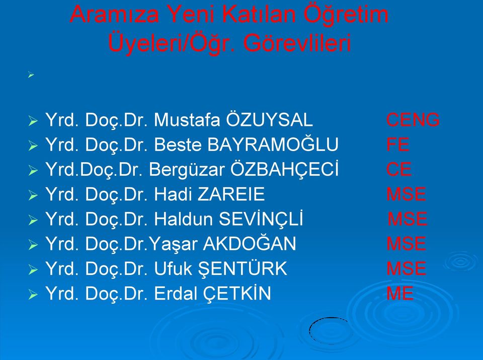 Doç.Dr. Hadi ZAREIE Yrd. Doç.Dr. Haldun SEVİNÇLİ Yrd. Doç.Dr.Yaşar AKDOĞAN Yrd.