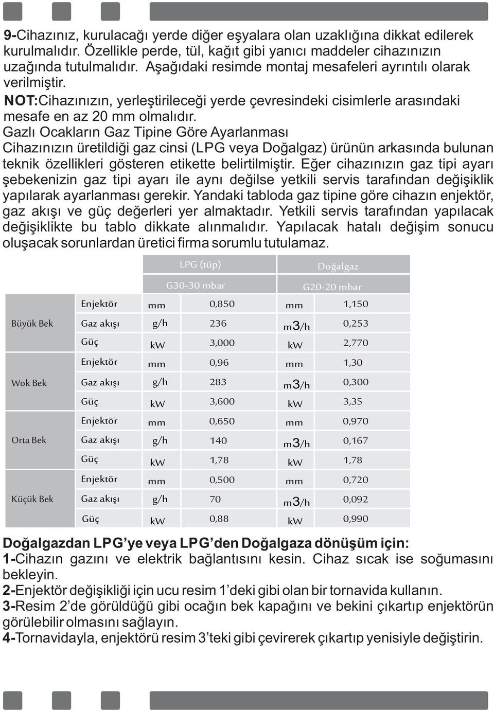 Gazlı Ocakların Gaz T p ne Göre Ayarlanması C hazınızın üret ld ğ gaz c ns (LPG veya Doğalgaz) ürünün arkasında bulunan tekn k özell kler gösteren et kette bel rt lm şt r.