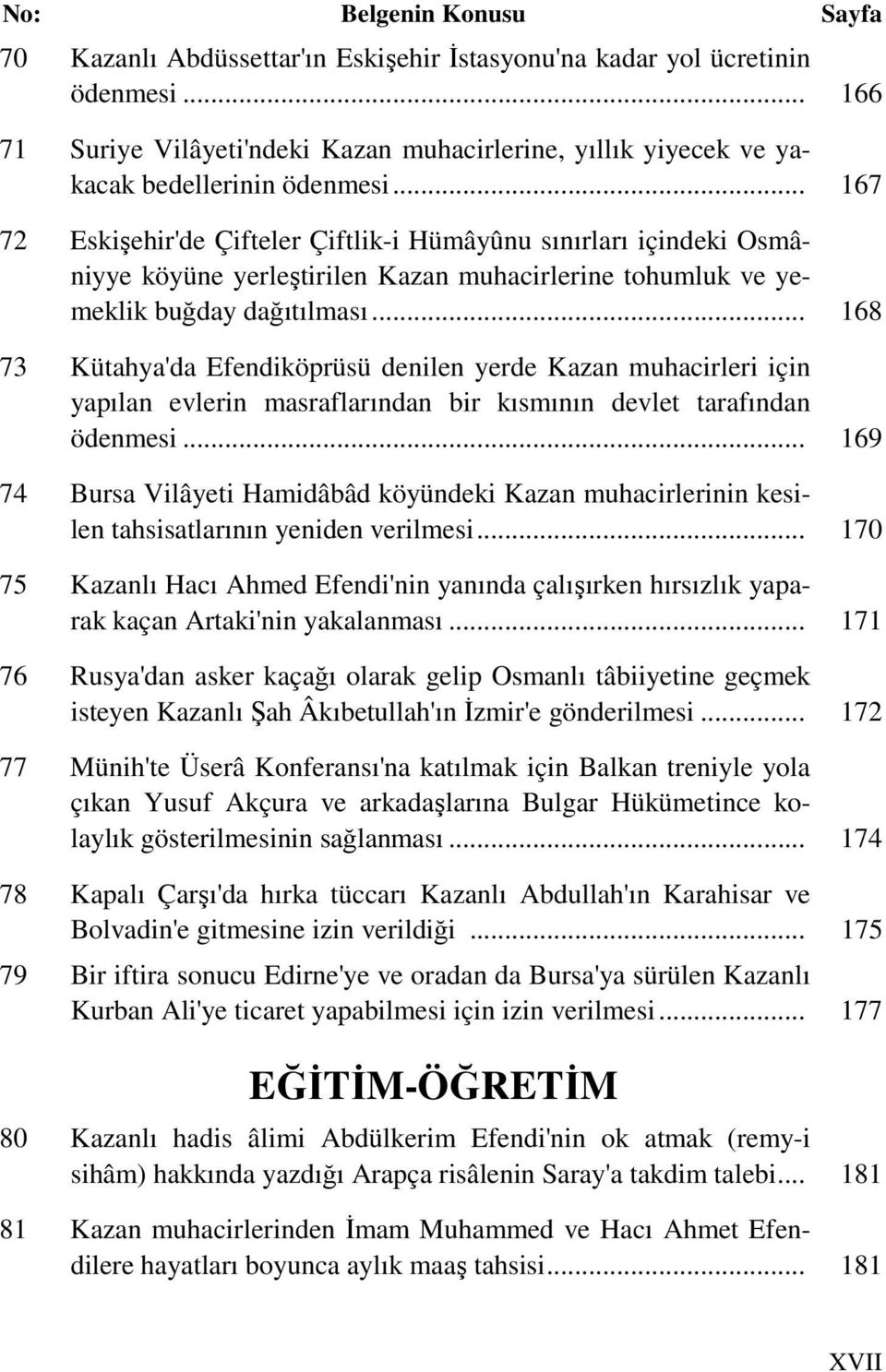 .. 167 72 Eskişehir'de Çifteler Çiftlik-i Hümâyûnu sınırları içindeki Osmâniyye köyüne yerleştirilen Kazan muhacirlerine tohumluk ve yemeklik buğday dağıtılması.