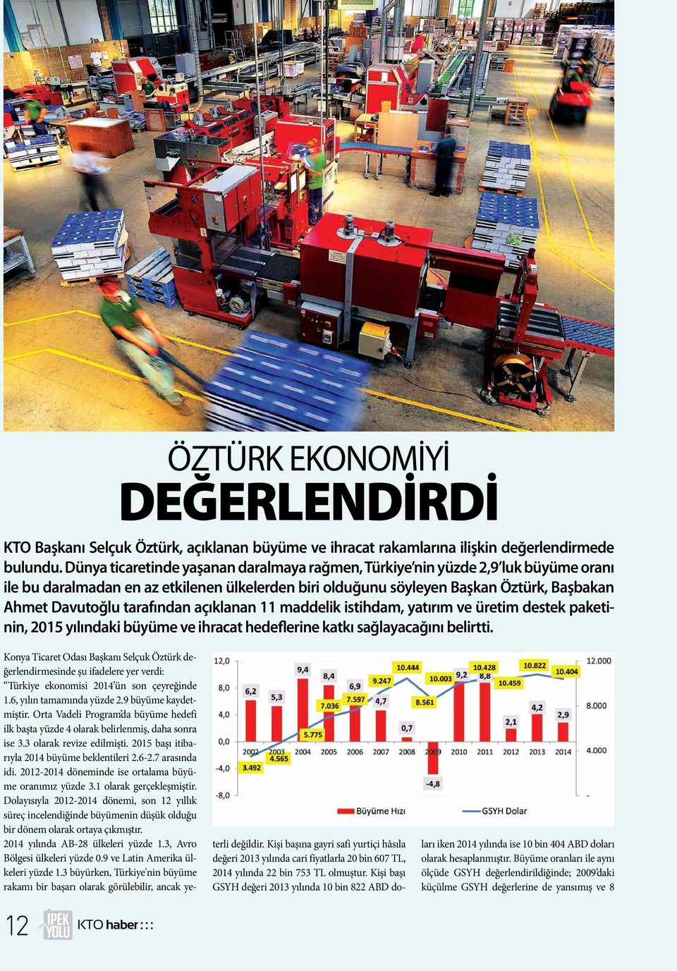 tarafından açıklanan 11 maddelik istihdam, yatırım ve üretim destek paketinin, 2015 yılındaki büyüme ve ihracat hedeflerine katkı sağlayacağını belirtti.