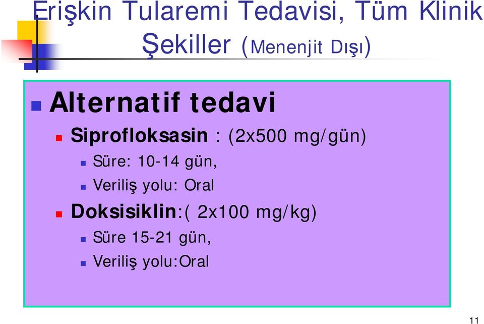 (2x500 mg/gün) Süre: 10-14 gün, Veriliş yolu: Oral