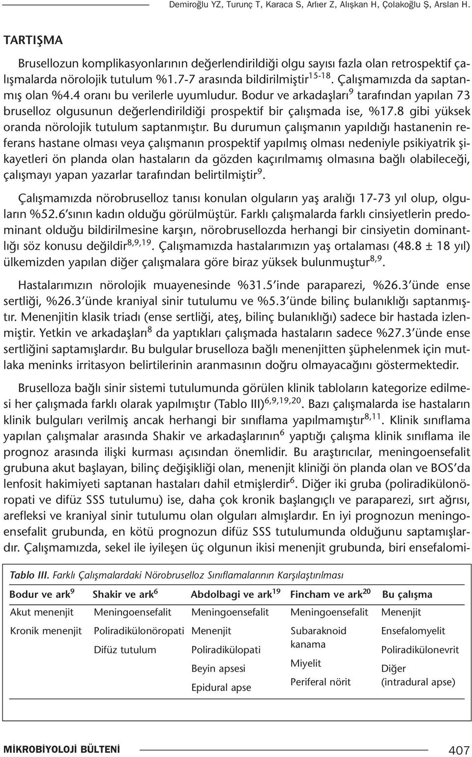 4 oranı bu verilerle uyumludur. Bodur ve arkadaşları 9 tarafından yapılan 73 bruselloz olgusunun değerlendirildiği prospektif bir çalışmada ise, %17.