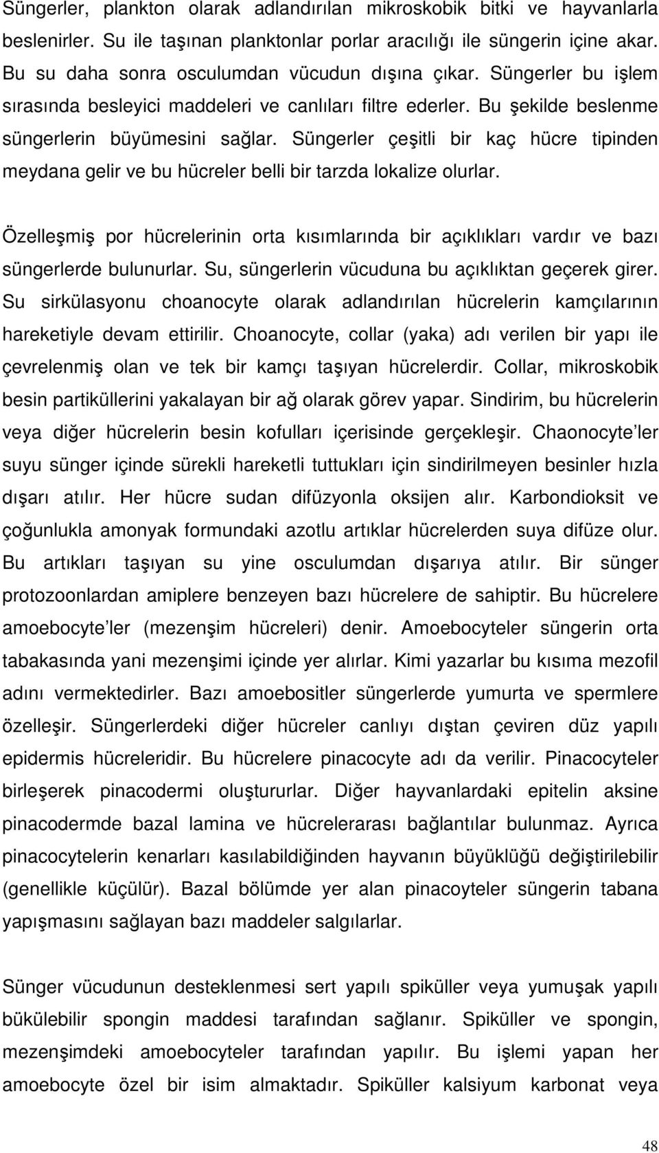 Süngerler çeşitli bir kaç hücre tipinden meydana gelir ve bu hücreler belli bir tarzda lokalize olurlar.