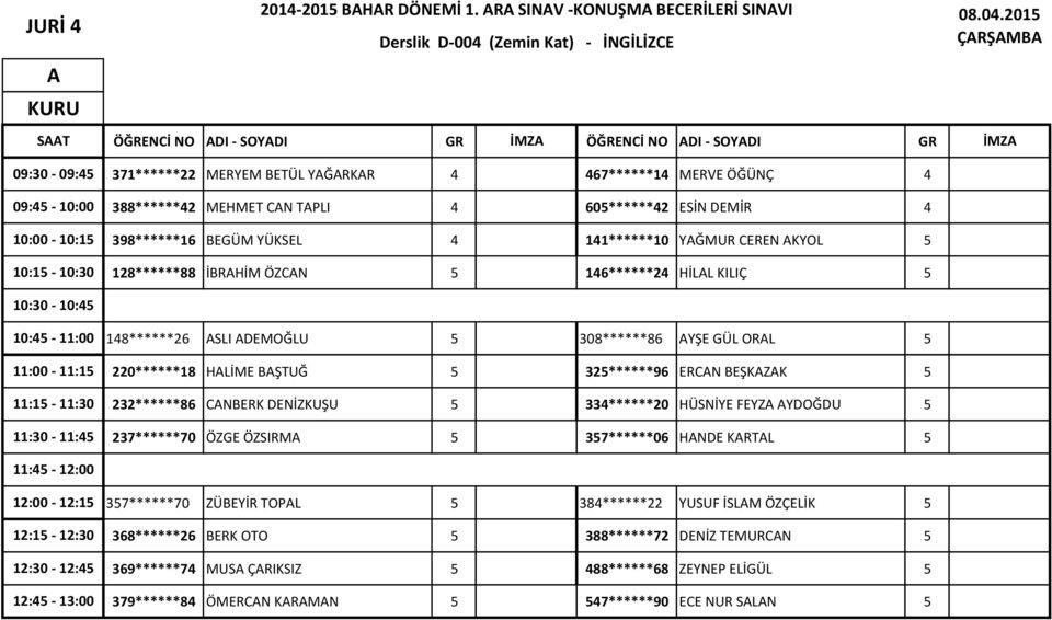 141******10 YĞMUR CEREN KYOL 5 128******88 İBRHİM ÖZCN 5 146******24 HİLL KILIÇ 5 148******26 SLI DEMOĞLU 5 308******86 YŞE GÜL ORL 5 220******18 HLİME BŞTUĞ 5 325******96 ERCN BEŞKZK 5