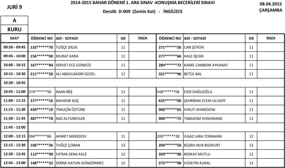 11 321******96 BETÜL BL 11 374******90 KN İBİŞ 11 548******06 EZGİ DĞLIOĞLU 11 377******16 BHDIR KOÇ 11 625******00 ŞEHRİBN ECEM ULUSOY 11 439******10 TİMUÇİN ÖZTÜRK 11 900******65 YKUT HMEDOW 11