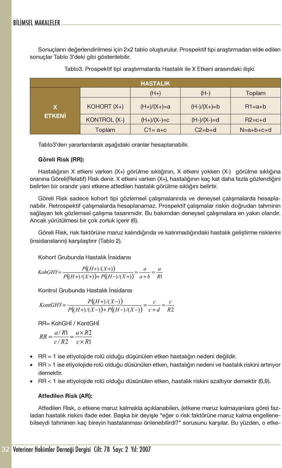 a+c C2b+d Na+b+c+d Tablo3 den yararlanılarak aşağıdaki oranlar hesaplanabilir.