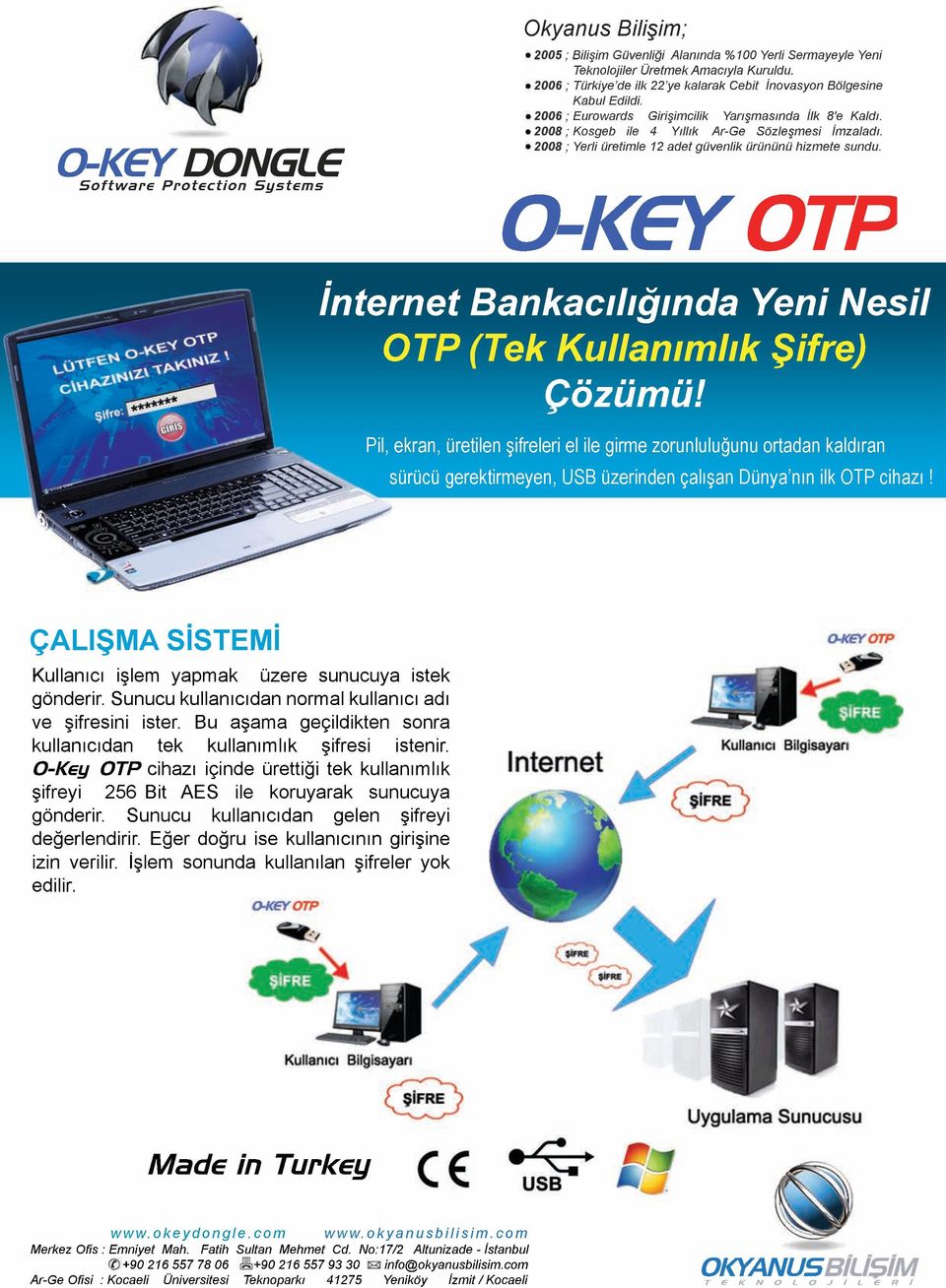 2008;Yerliüretimle12adetgüvenlikürününühizmetesundu. O-KEYOTP İnternetBankacılığındaYeniNesil OTP(TekKulanımlıkŞifre) Çözümü!