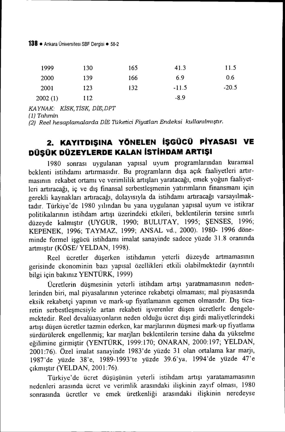 KAYITDıŞıNA YÖNELEN IşGÜCÜ PIYASASı VE DÜŞÜK DÜZEYLERDE KALAN ISTIHDAM ARTIŞI i980 sonrası uygulanan yapısal uyum programlarından kuramsal beklenti istihdamı artımıasıdır.