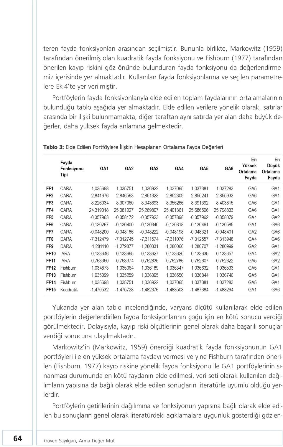 erlendirmemiz içerisinde yer almaktad r. Kullan lan fayda fonksiyonlar na ve seçilen parametrelere Ek-4 te yer verilmifltir.