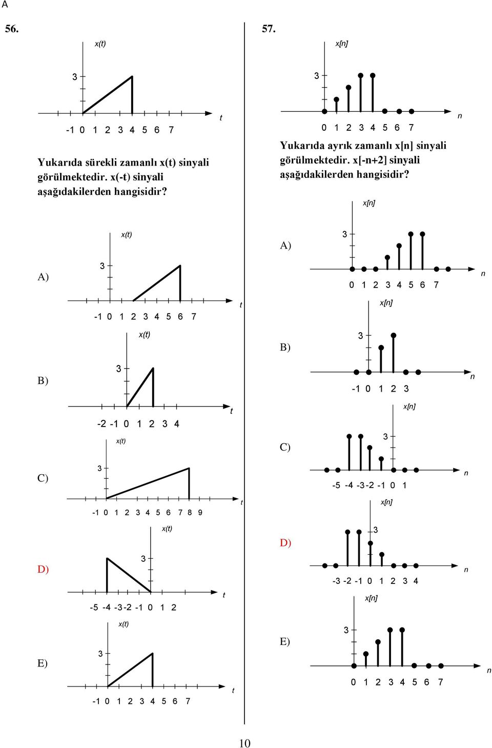 x[-n+] sinyali x[n] 6 7 n x(t) A) A) 6 7 n - 6 7 t x[n] x(t) B) B) - n - - x(t)