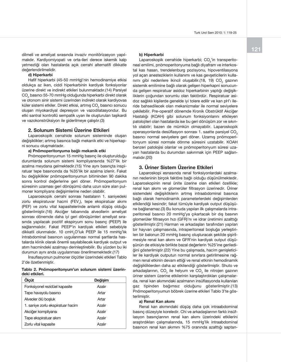 (14) Parsiyel CO 2 basıncı 55-70 mmhg olduğunda hiperkarbi direkt olarak ve otonom sinir sistemi üzerinden indirekt olarak kardiyovas küler sistemi etkiler.