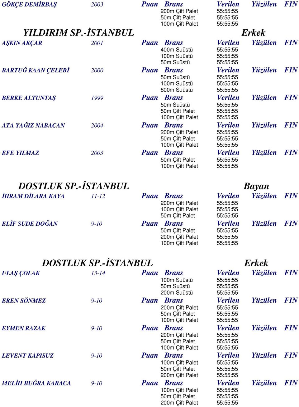 2004 Puan Brans Verilen Yüzülen FIN EFE YILMAZ 2003 Puan Brans Verilen Yüzülen FIN DOSTLUK SP.