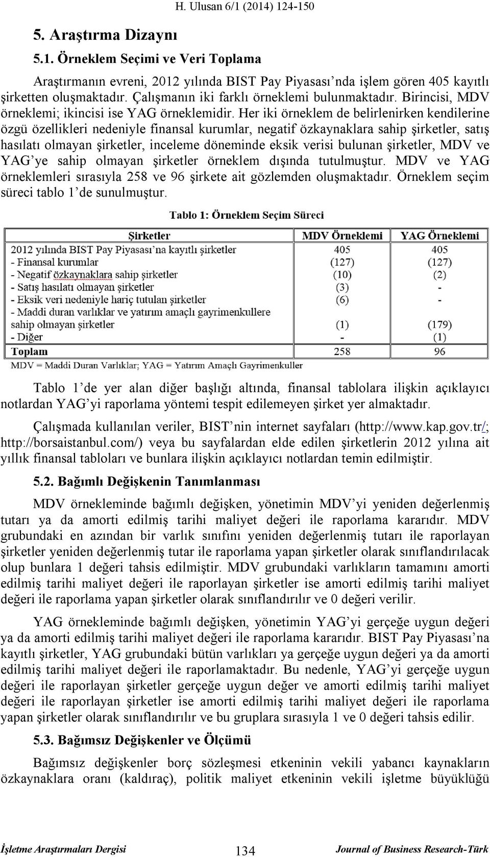 Her iki örneklem de belirlenirken kendilerine özgü özellikleri nedeniyle finansal kurumlar, negatif özkaynaklara sahip şirketler, satış hasılatı olmayan şirketler, inceleme döneminde eksik verisi