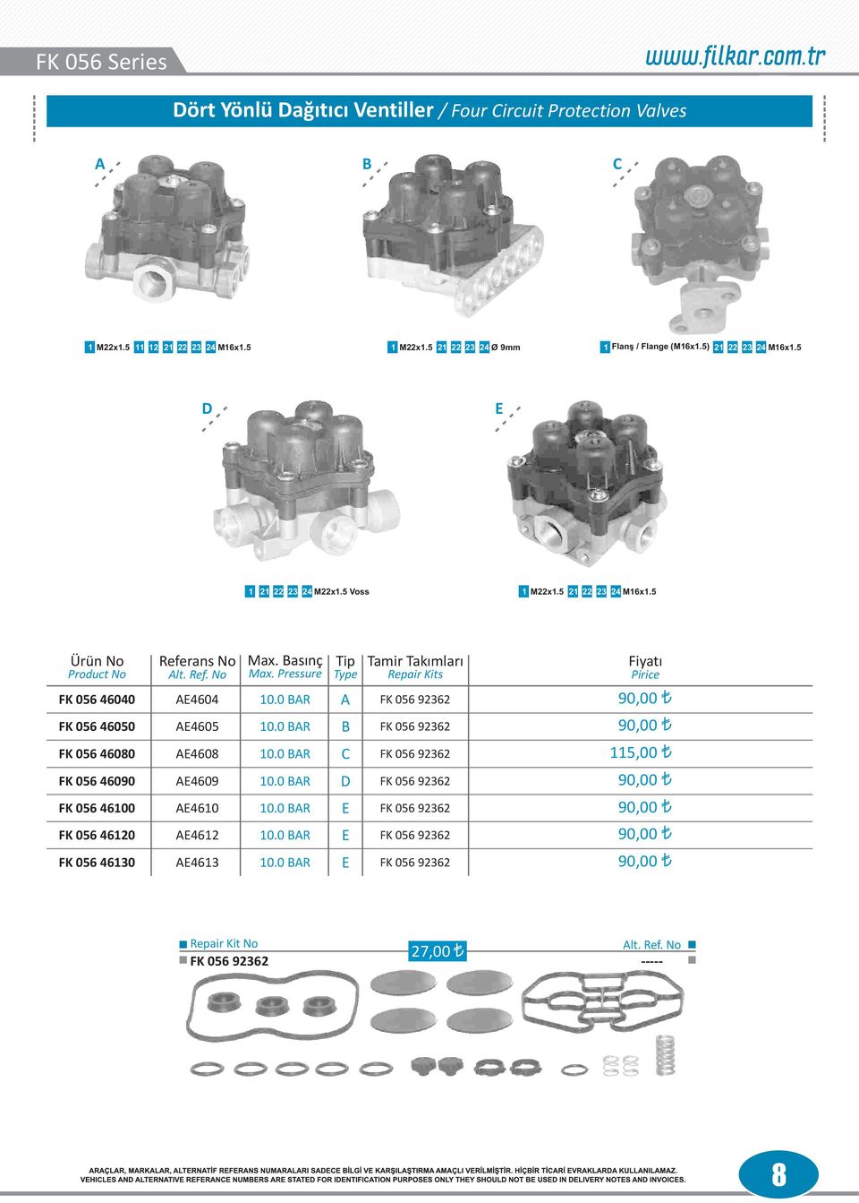 asınç FK 056 46040 E4604 10.0 R FK 056 92362 90,00 FK 056 46050 E4605 10.0 R FK 056 92362 90,00 FK 056 46080 E4608 10.