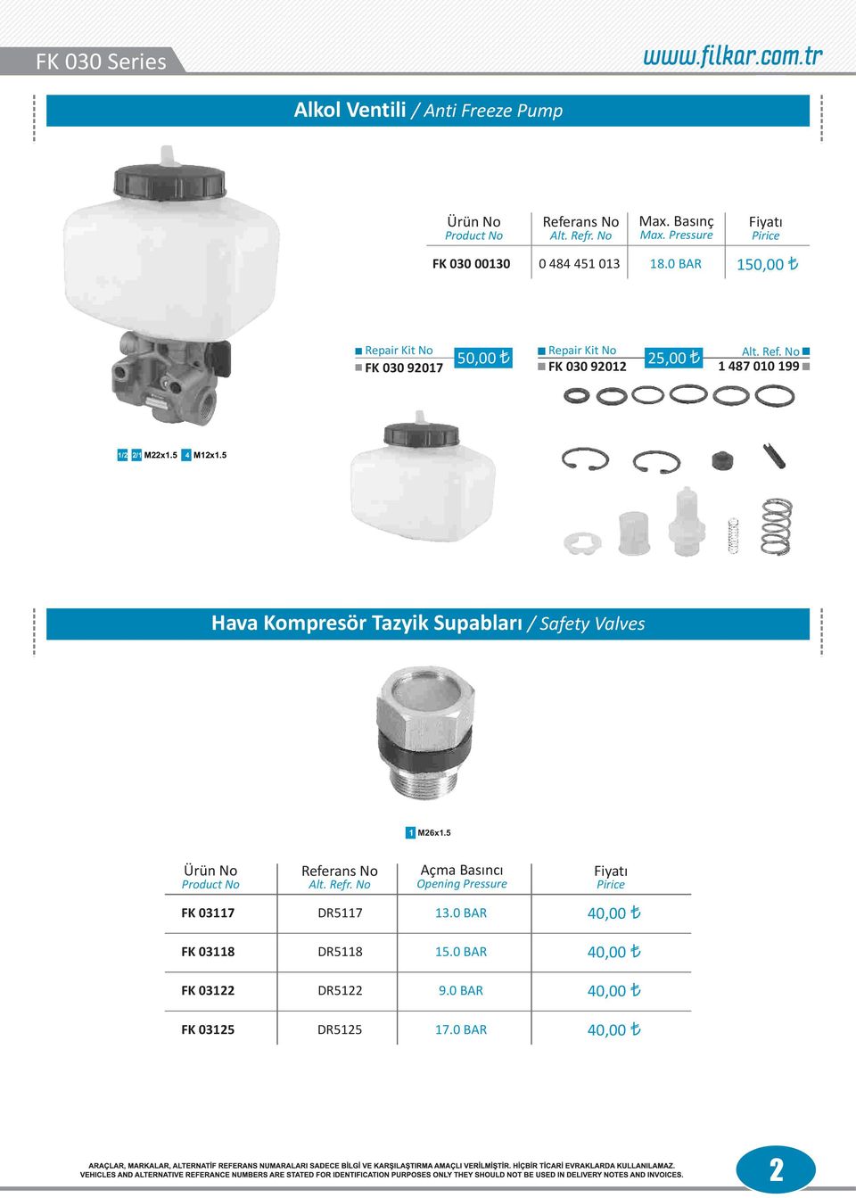 5 Hava Kompresör Tazyik Supabları / Safety Valves 1 M26x1.5 lt. Refr.