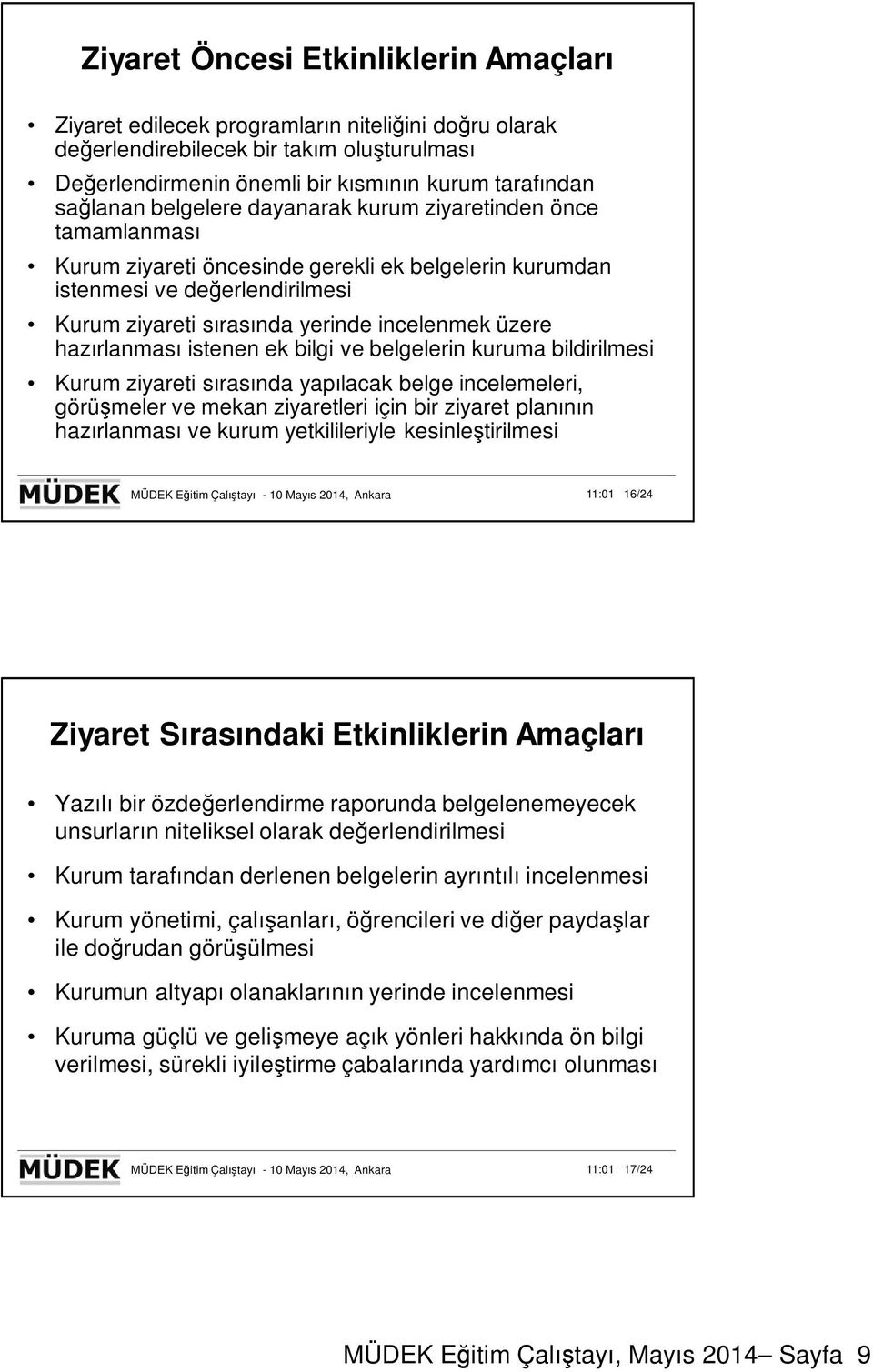 hazırlanması istenen ek bilgi ve belgelerin kuruma bildirilmesi Kurum ziyareti sırasında yapılacak belge incelemeleri, görüşmeler ve mekan ziyaretleri için bir ziyaret planının hazırlanması ve kurum