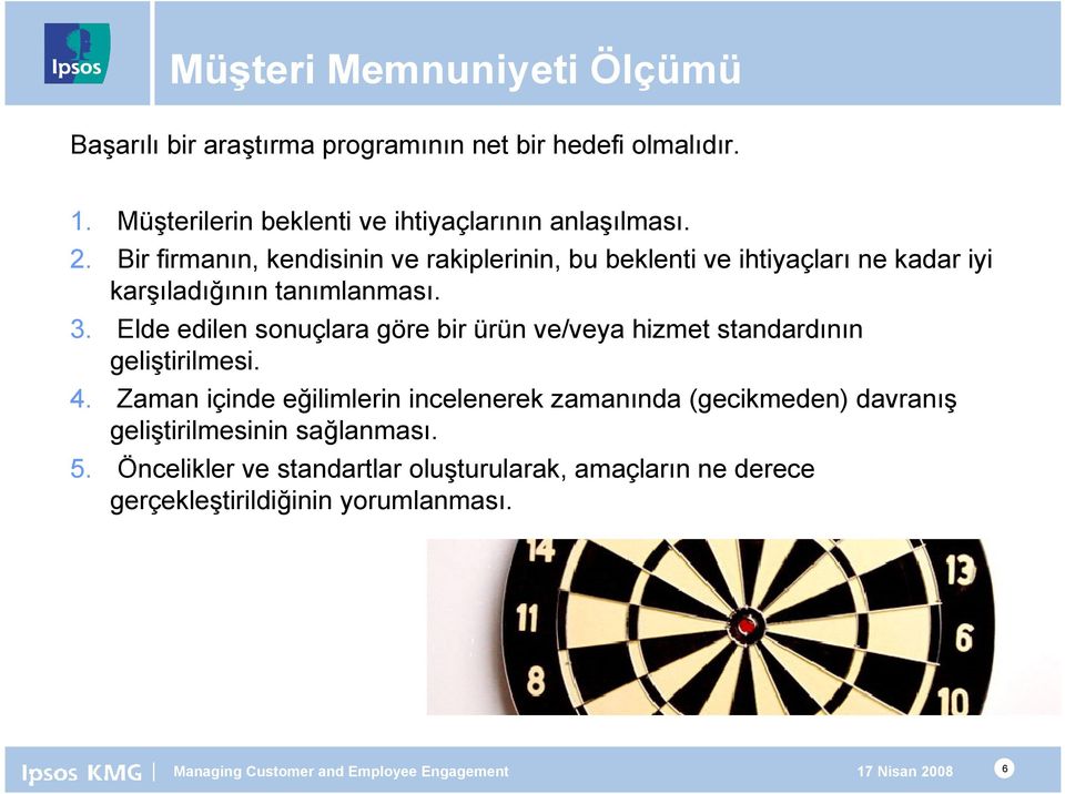 Bir firmanın, kendisinin ve rakiplerinin, bu beklenti ve ihtiyaçları ne kadar iyi karşıladığının tanımlanması. 3.