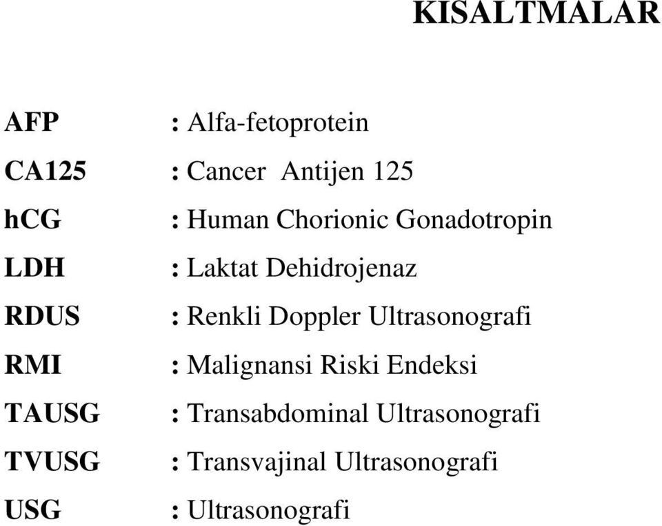 Doppler Ultrasonografi RMI : Malignansi Riski Endeksi TAUSG :