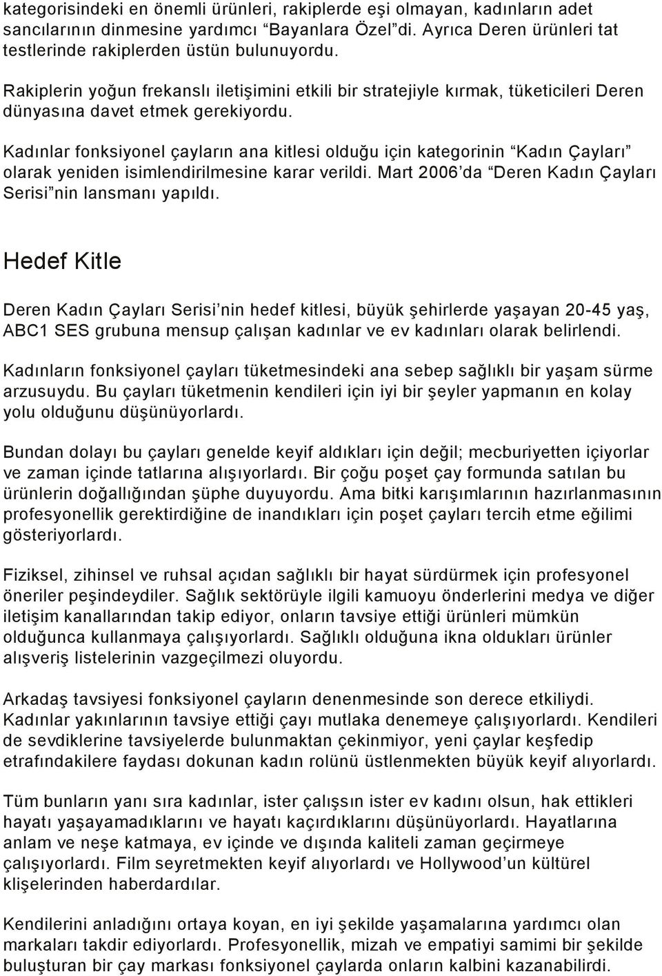 Kadınlar fonksiyonel çayların ana kitlesi olduğu için kategorinin Kadın Çayları olarak yeniden isimlendirilmesine karar verildi. Mart 26 da Deren Kadın Çayları Serisi nin lansmanı yapıldı.