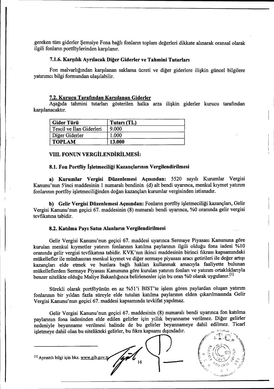 Kurucu Tarafından Karşılanan Giderler Aşağıda tahmini tutarları gösterilen halka arza ilişkin giderler kurucu tarafından karşılanacaktır. GiderTürü Tutan (TL) Tescil ve İlan Giderleri 9.