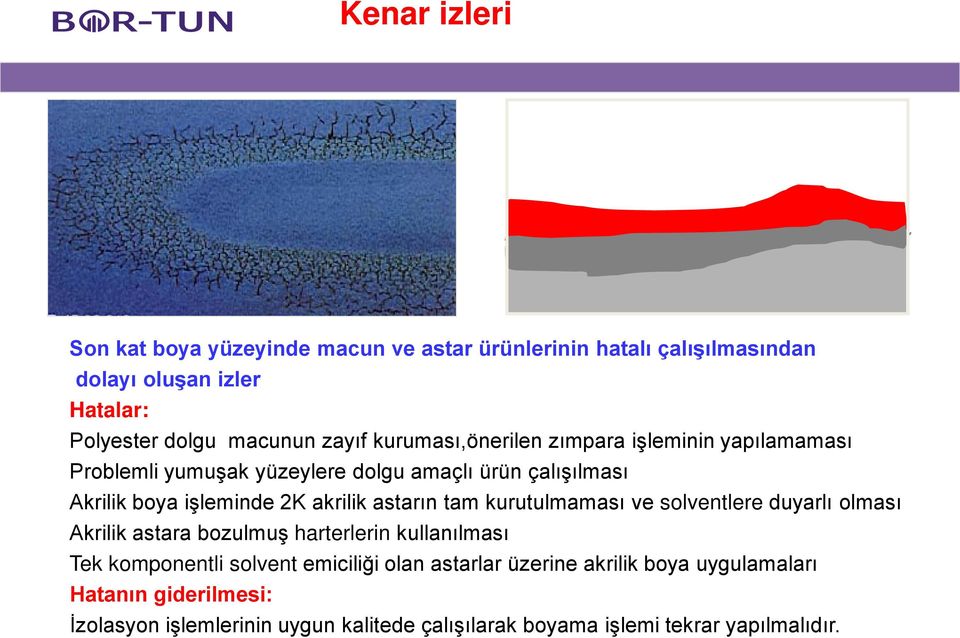 astarın tam kurutulmaması ve solventlere duyarlı olması Akrilik astara bozulmuş harterlerin kullanılması Tek komponentli solvent emiciliği olan