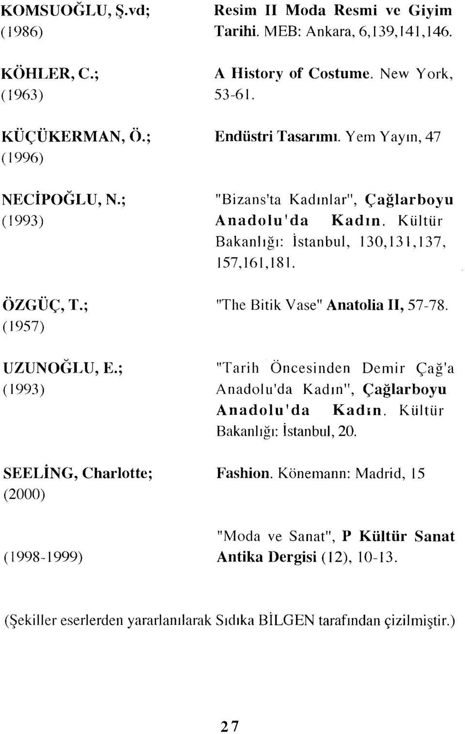 ; (1957) "The Bitik Vase" Anatolia II, 57-78. UZUNOGLU, K; ( 1993) "Tarih Öncesinden Demir Çağ'a Anadolu'da Kadın", Anadolu'da Kadın. Kültür Bakanlığı: İstanbul, 20.