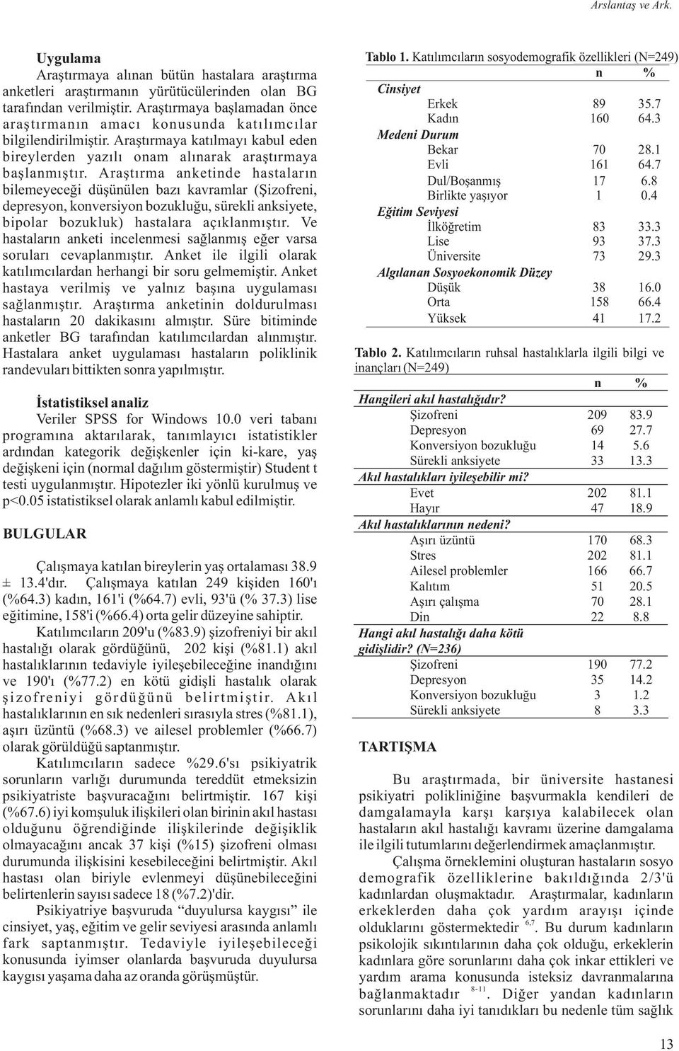 Araştırma anketinde hastaların bilemeyeceği düşünülen bazı kavramlar (Şizofreni, depresyon, konversiyon bozukluğu, sürekli anksiyete, bipolar bozukluk) hastalara açıklanmıştır.