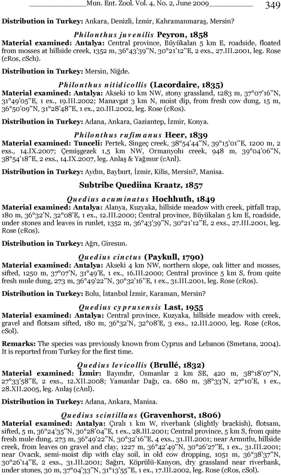 2001, leg. Rose (cros, csch). Distribution in Turkey: Mersin, Niğde.