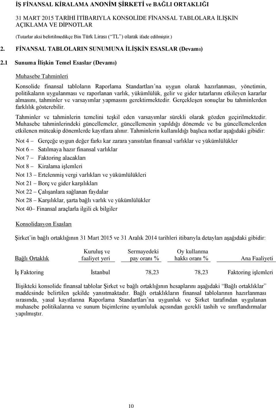 varlık, yükümlülük, gelir ve gider tutarlarını etkileyen kararlar almasını, tahminler ve varsayımlar yapmasını gerektirmektedir. Gerçekleşen sonuçlar bu tahminlerden farklılık gösterebilir.