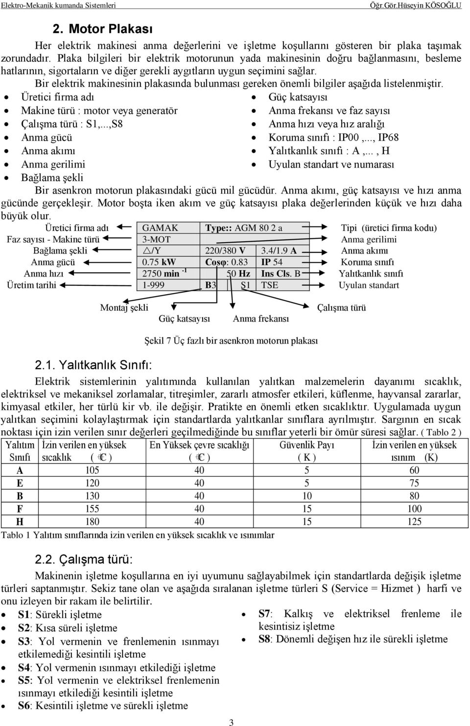 Bir elektrik makinesinin plakasında bulunması gereken önemli bilgiler aşağıda listelenmiştir.