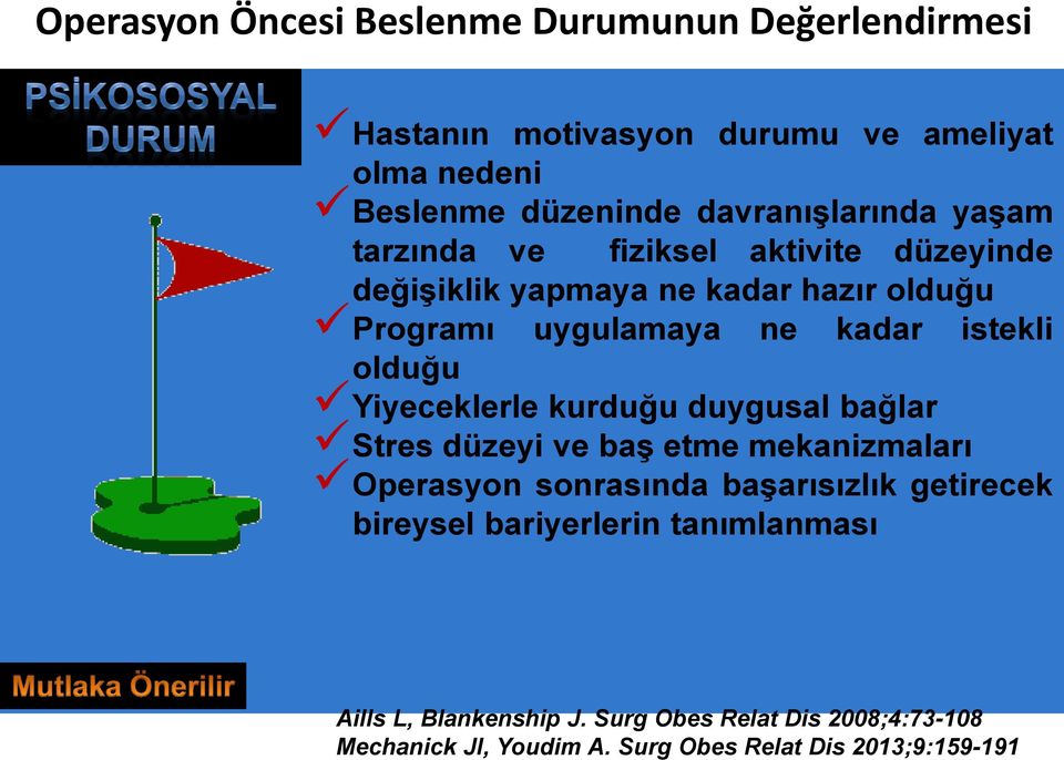 istekli olduğu Yiyeceklerle kurduğu duygusal bağlar Stres düzeyi ve baş etme mekanizmaları Operasyon sonrasında başarısızlık getirecek