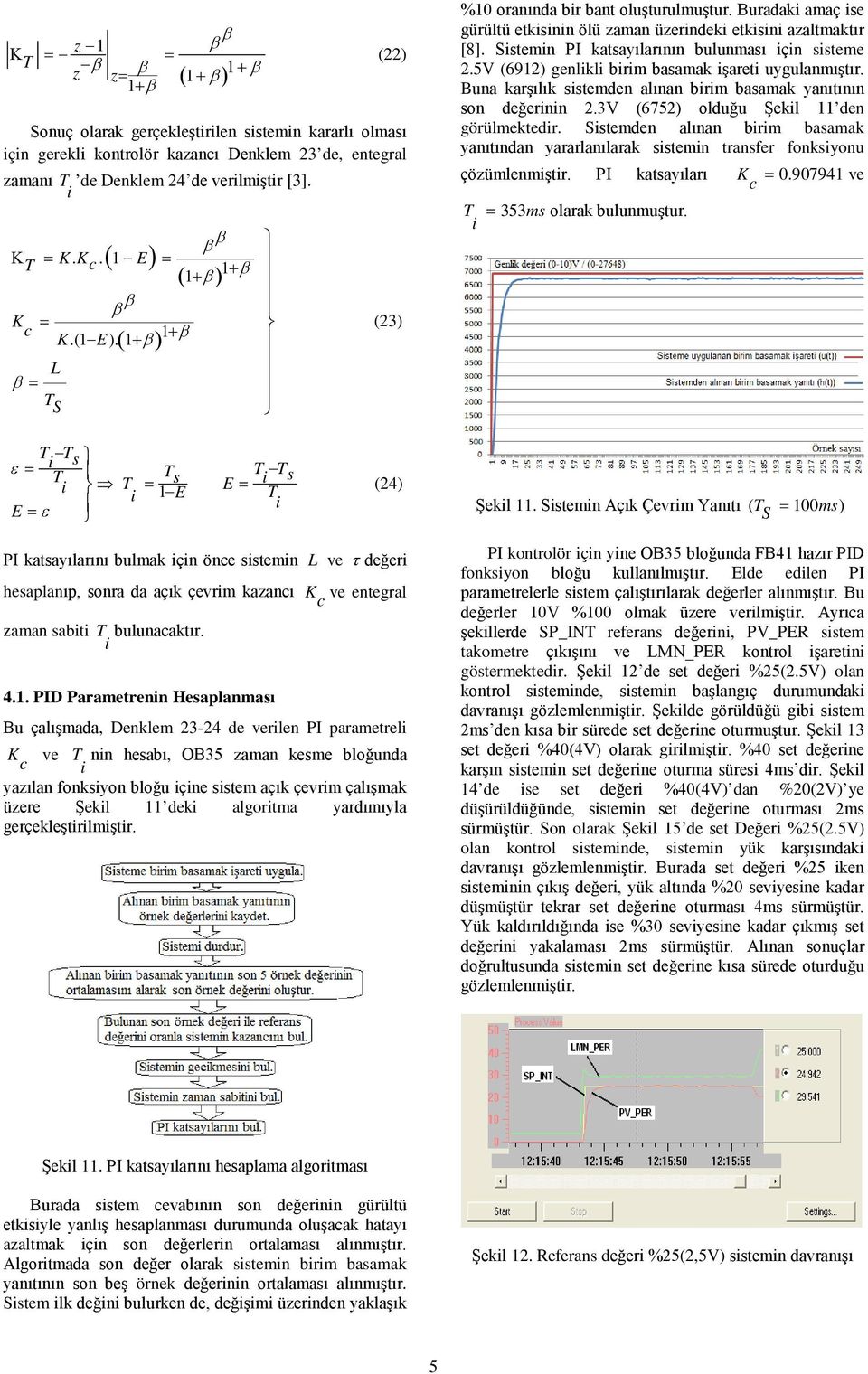 Sistemin PI katsayılarının bulunması için sisteme.5v (69) genlikli birim basamak işareti uygulanmıştır. Buna karşılık sistemen alınan birim basamak yanıtının son eğerinin.