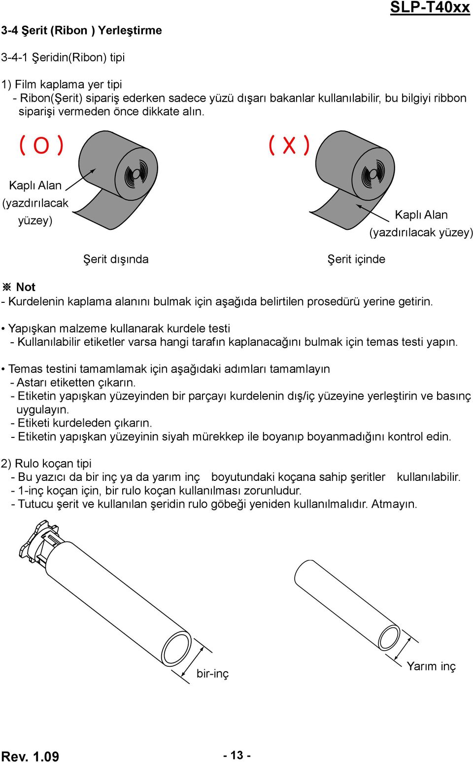 ( O ) ( X ) Kaplı Alan (yazdırılacak yüzey) Kaplı Alan (yazdırılacak yüzey) Şerit dışında Şerit içinde Not - Kurdelenin kaplama alanını bulmak için aşağıda belirtilen prosedürü yerine getirin.