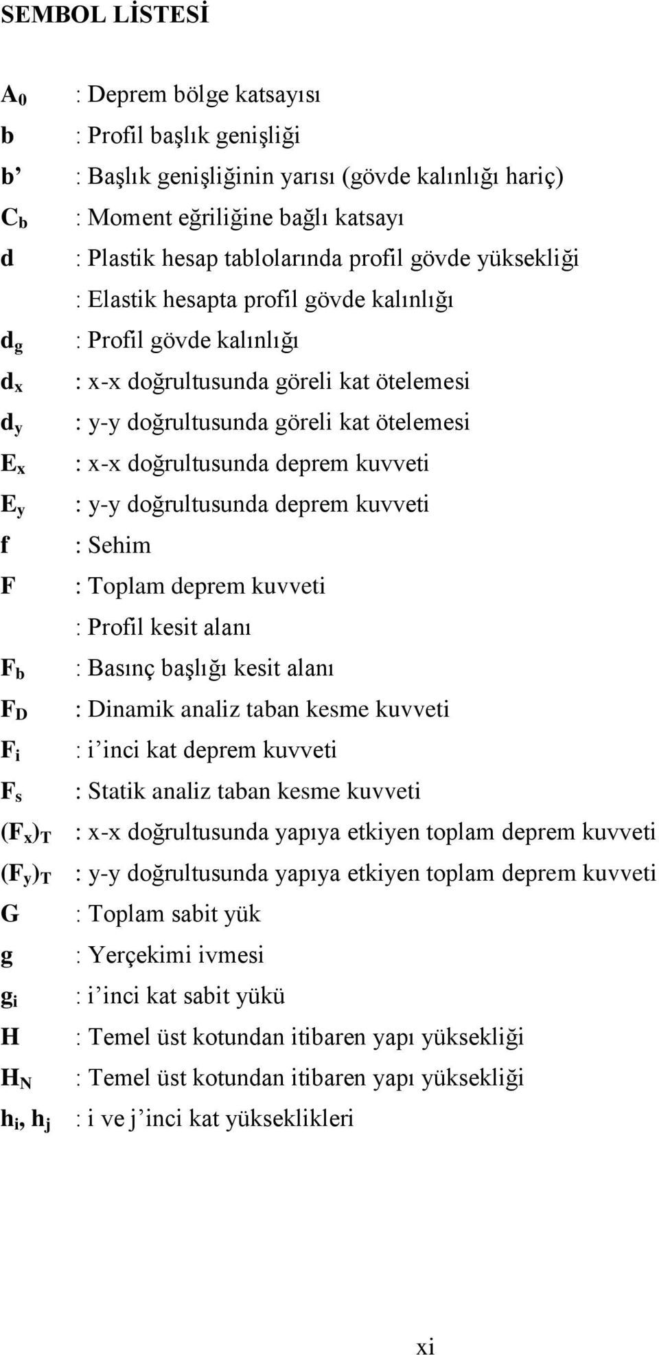 ötelemesi : x-x doğrultusunda deprem kuvveti : y-y doğrultusunda deprem kuvveti : Sehim : Toplam deprem kuvveti : Profil kesit alanı : Basınç başlığı kesit alanı : Dinamik analiz taban kesme kuvveti