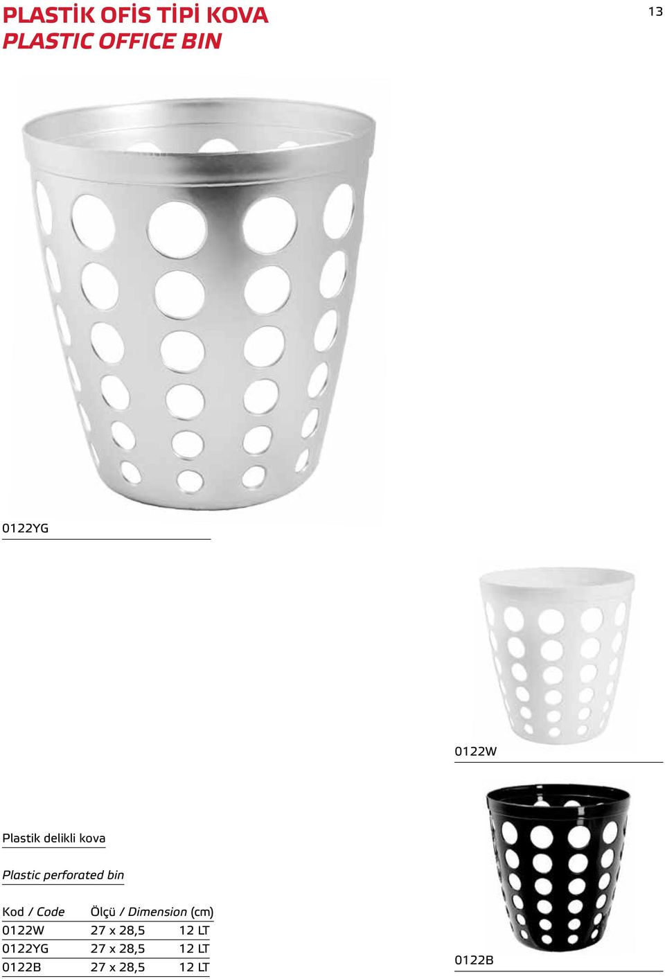 Plastic perforated bin 0122W 27 x 28,5 12