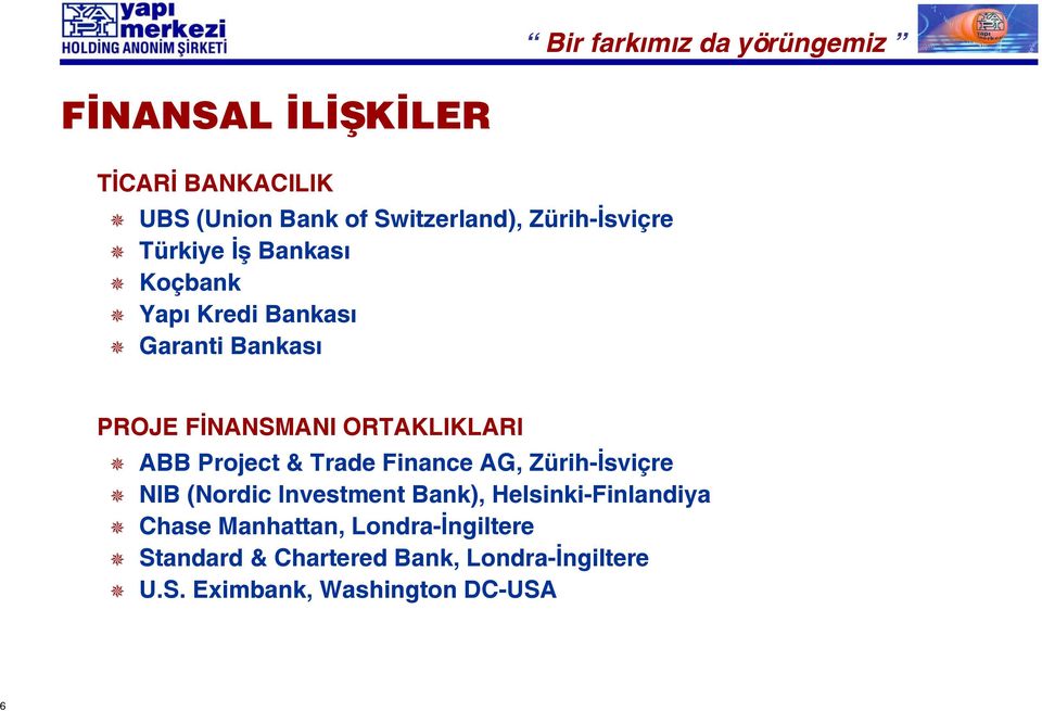 ORTAKLIKLARI ABB Project & Trade Finance AG, Zürih-İsviçre NIB (Nordic Investment Bank),