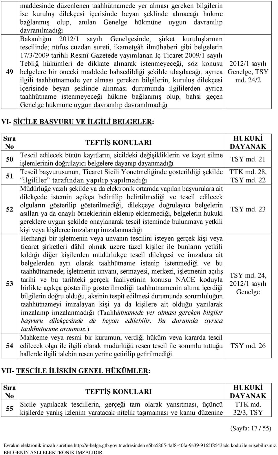 Ticaret 2009/1 sayılı Tebliğ hükümleri de dikkate alınarak istenmeyeceği, söz konusu belgelere bir önceki maddede bahsedildiği şekilde ulaşılacağı, ayrıca ilgili taahhütnamede yer alması gereken