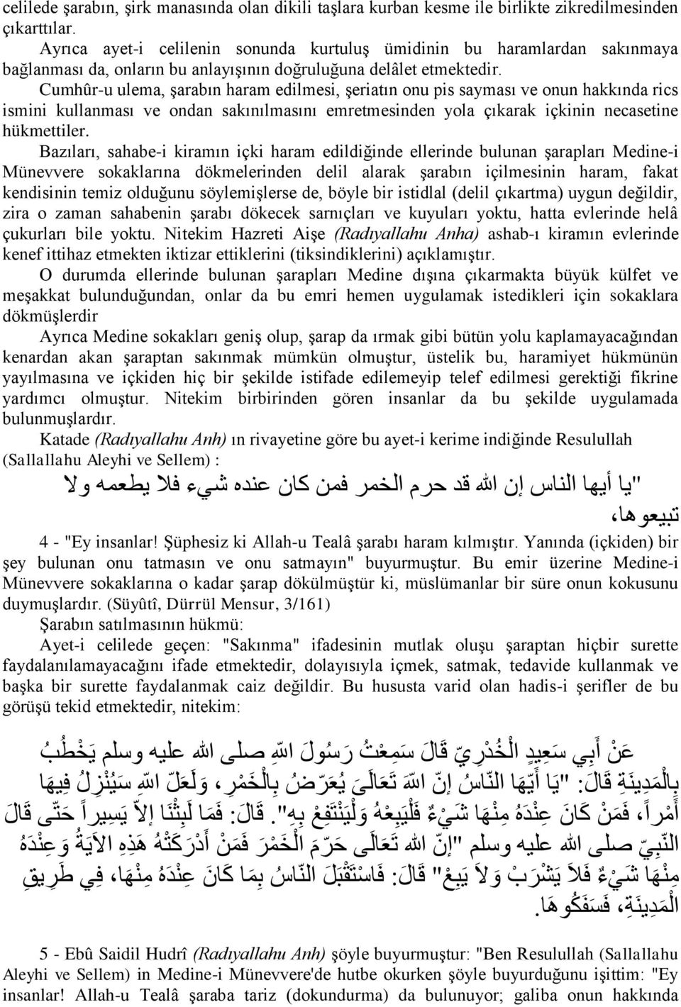 Cumhûr-u ulema, şarabın haram edilmesi, şeriatın onu pis sayması ve onun hakkında rics ismini kullanması ve ondan sakınılmasını emretmesinden yola çıkarak içkinin necasetine hükmettiler.