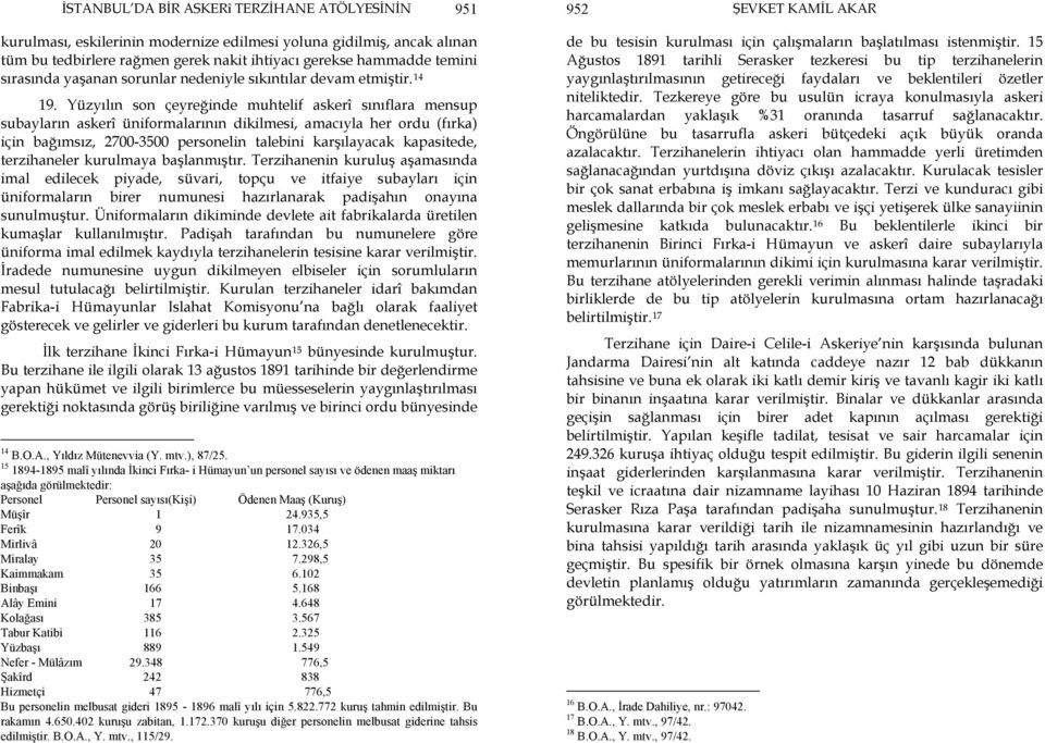 Yüzyılın son çeyreğinde muhtelif askerî sınıflara mensup subayların askerî üniformalarının dikilmesi, amacıyla her ordu (fırka) için bağımsız, 2700-3500 personelin talebini karşılayacak kapasitede,